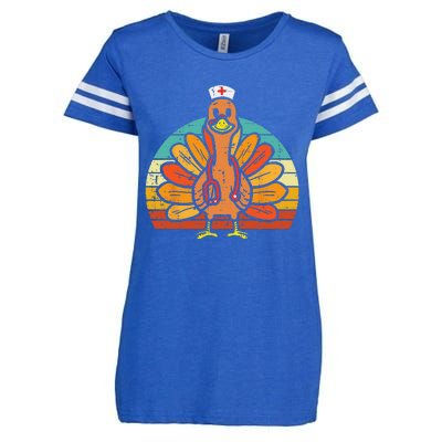 Turkey Nurse Stethoscope Thanksgiving Fall Scrub Top Funny Enza Ladies Jersey Football T-Shirt