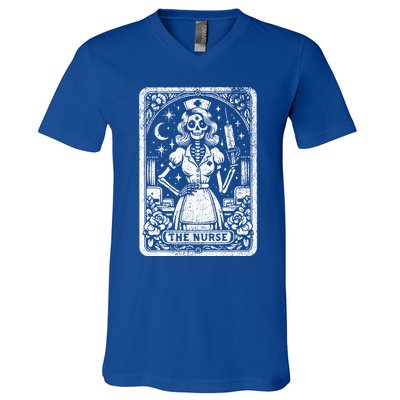 The Nurse Skeleton Tarot Card Funny Nursing Nurse Rn Lpn Np Gift V-Neck T-Shirt