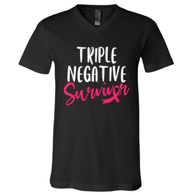 Triple Negative Survivor Pink Ribbon Breast Cancer Awareness V-Neck T-Shirt