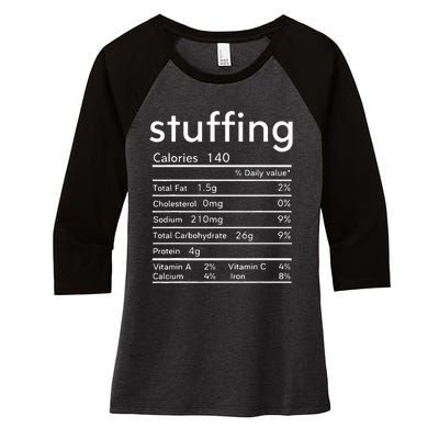 thanksgiving nutrition stuffing facts matching family Women's Tri-Blend 3/4-Sleeve Raglan Shirt