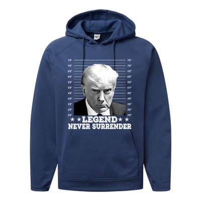 Trump Never Surrender Donald Trump Mugshot Trump 2024 Performance Fleece Hoodie