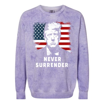 Trump Never Surrender Colorblast Crewneck Sweatshirt