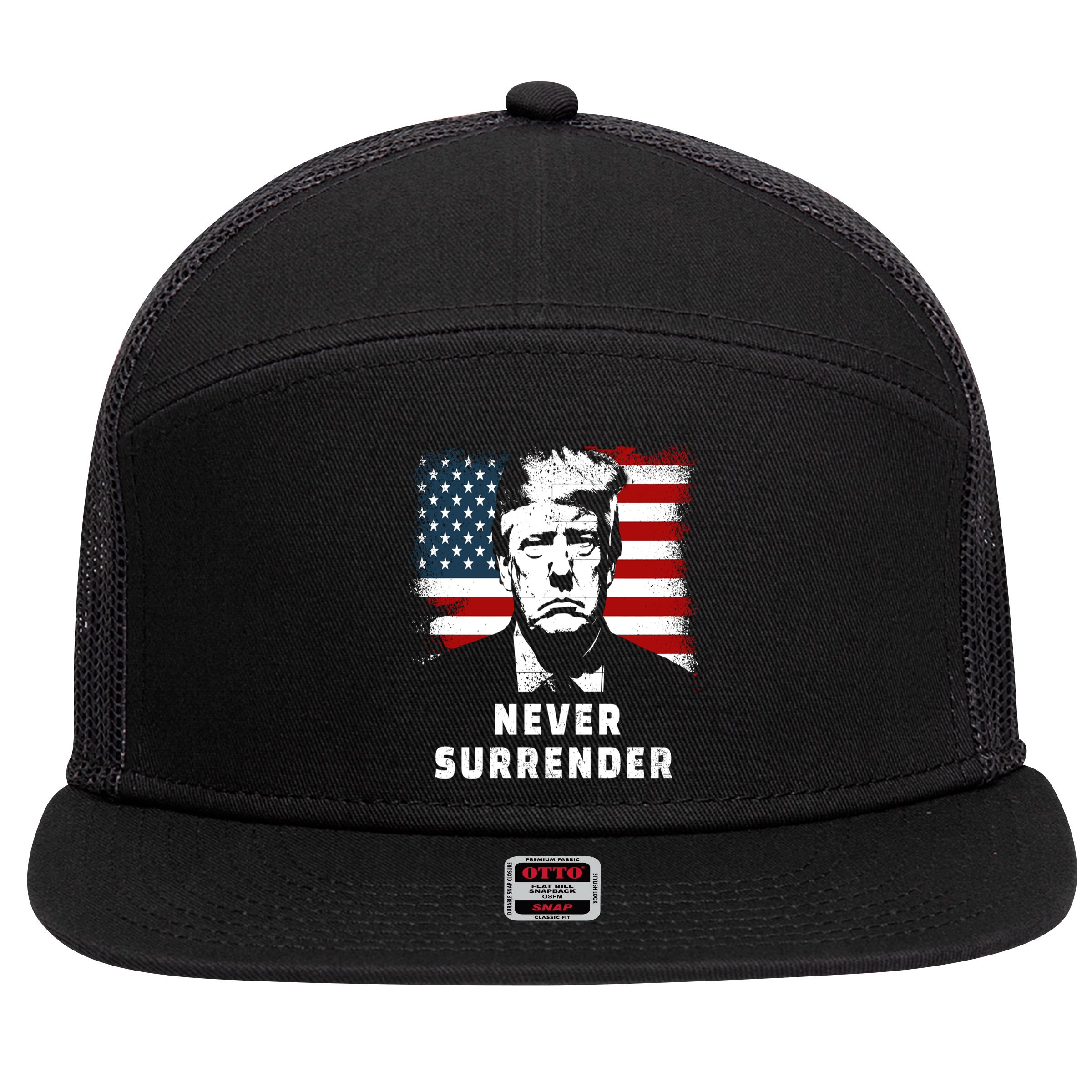 Trump Never Surrender 7 Panel Mesh Trucker Snapback Hat