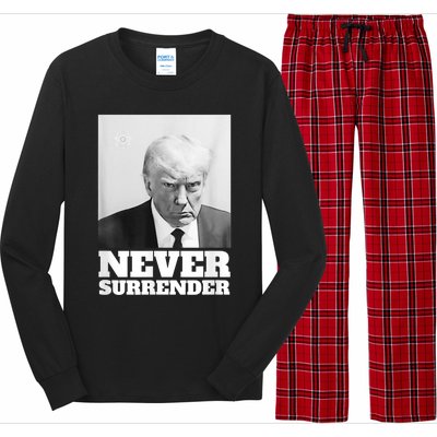 Trump Never Surrender Mug Shot Long Sleeve Pajama Set