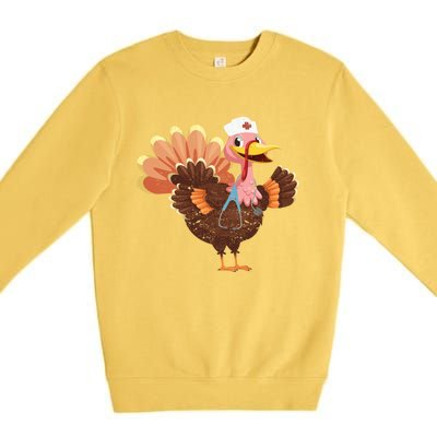 Turkey Nurse Stethoscope Funny Thanksgiving Nurses Rn Icu Er Gift Premium Crewneck Sweatshirt