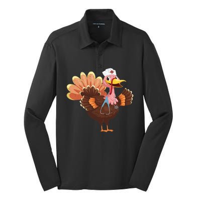 Turkey Nurse Stethoscope Funny Thanksgiving Nurses Rn Icu Er Gift Silk Touch Performance Long Sleeve Polo