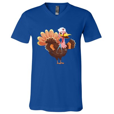 Turkey Nurse Stethoscope Funny Thanksgiving Nurses Rn Icu Er Gift V-Neck T-Shirt