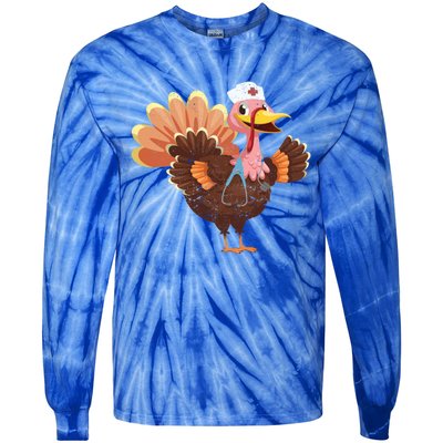 Turkey Nurse Stethoscope Funny Thanksgiving Nurses Rn Icu Er Gift Tie-Dye Long Sleeve Shirt