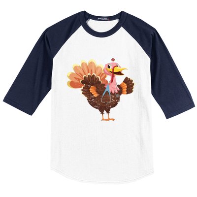 Turkey Nurse Stethoscope Funny Thanksgiving Nurses Rn Icu Er Gift Baseball Sleeve Shirt