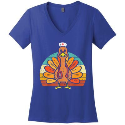 Turkey Nurse Stethoscope Thanksgiving Nurses Rn Icu Er Gift Women's V-Neck T-Shirt