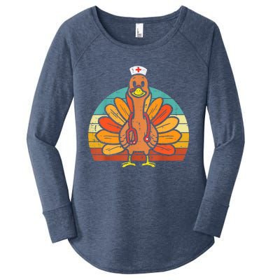 Turkey Nurse Stethoscope Thanksgiving Nurses Rn Icu Er Gift Women's Perfect Tri Tunic Long Sleeve Shirt