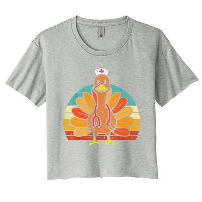 Turkey Nurse Stethoscope Thanksgiving Nurses Rn Icu Er Gift Women's Crop Top Tee