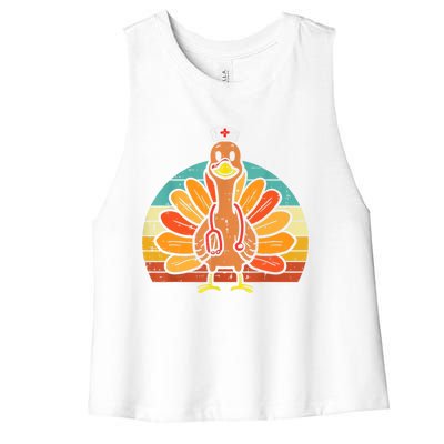 Turkey Nurse Stethoscope Thanksgiving Nurses Rn Icu Er Gift Women's Racerback Cropped Tank