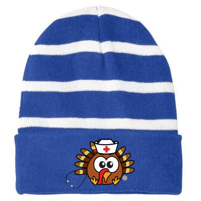 Thanksgiving Nurse Turkey Gift Cool Funny Feast Day Gift Striped Beanie with Solid Band