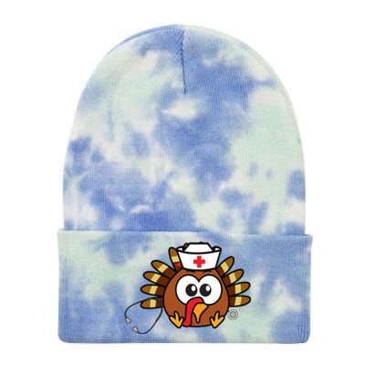 Thanksgiving Nurse Turkey Gift Cool Funny Feast Day Gift Tie Dye 12in Knit Beanie