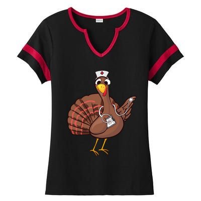 Thanksgiving Nurse Turkey Gift Cool Funny Feast Day Gift Ladies Halftime Notch Neck Tee