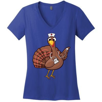 Thanksgiving Nurse Turkey Gift Cool Funny Feast Day Gift Women's V-Neck T-Shirt