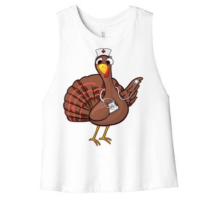 Thanksgiving Nurse Turkey Gift Cool Funny Feast Day Gift Women's Racerback Cropped Tank