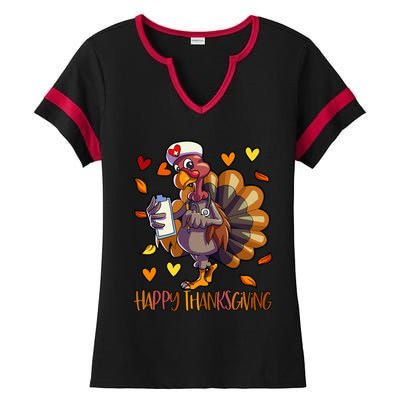 Turkey Nurse Thanksgiving  Holiday Nursing Ladies Halftime Notch Neck Tee