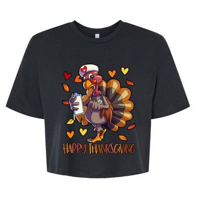 Turkey Nurse Thanksgiving  Holiday Nursing Bella+Canvas Jersey Crop Tee