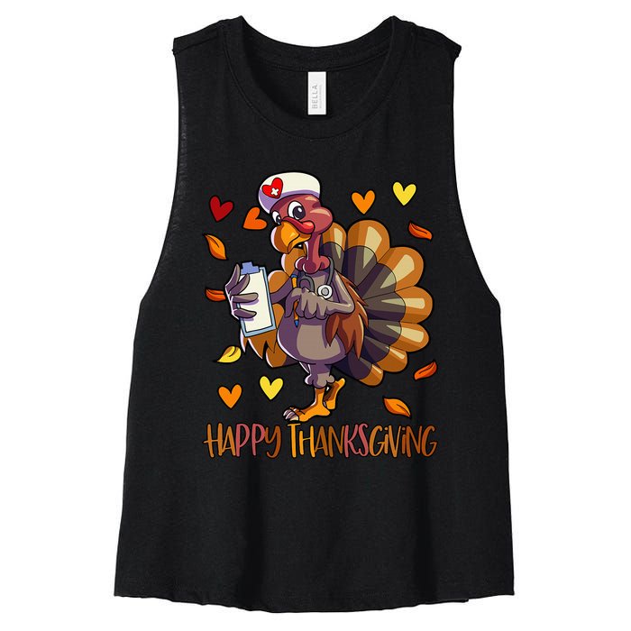 Turkey Nurse Thanksgiving  Holiday Nursing Women's Racerback Cropped Tank