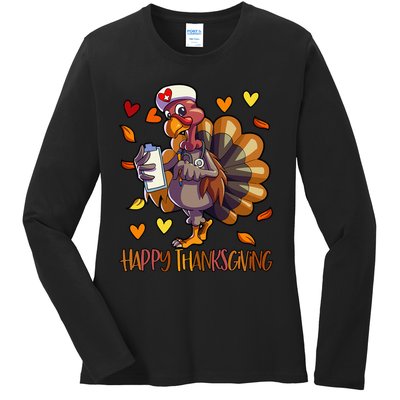 Turkey Nurse Thanksgiving  Holiday Nursing Ladies Long Sleeve Shirt