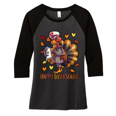 Turkey Nurse Thanksgiving  Holiday Nursing Women's Tri-Blend 3/4-Sleeve Raglan Shirt