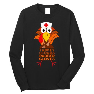 Thanksgiving Nurse Turkey Scrubs Rubber Gloves Long Sleeve Shirt