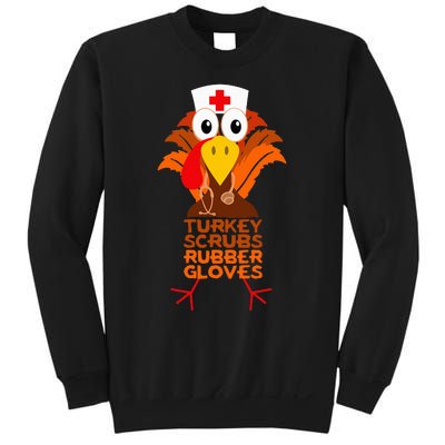 Thanksgiving Nurse Turkey Scrubs Rubber Gloves Sweatshirt