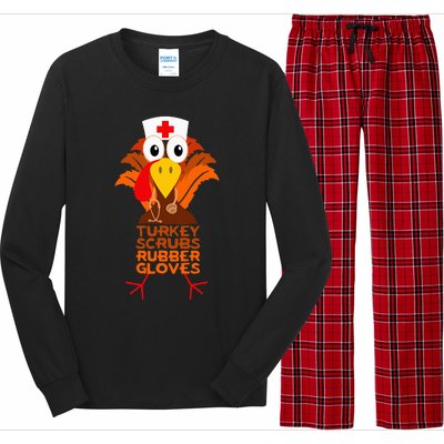 Thanksgiving Nurse Turkey Scrubs Rubber Gloves Long Sleeve Pajama Set