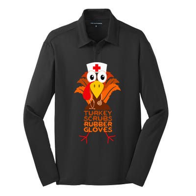 Thanksgiving Nurse Turkey Scrubs Rubber Gloves Silk Touch Performance Long Sleeve Polo