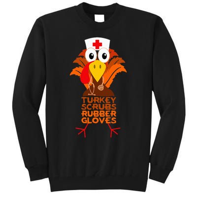 Thanksgiving Nurse Turkey Scrubs Rubber Gloves Tall Sweatshirt