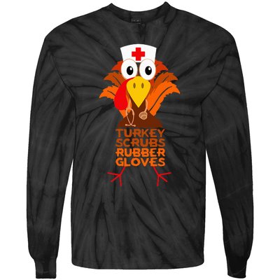 Thanksgiving Nurse Turkey Scrubs Rubber Gloves Tie-Dye Long Sleeve Shirt