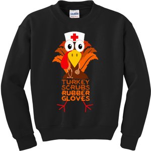 Thanksgiving Nurse Turkey Scrubs Rubber Gloves Kids Sweatshirt