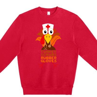 Thanksgiving Nurse Turkey Scrubs Rubber Gloves Premium Crewneck Sweatshirt