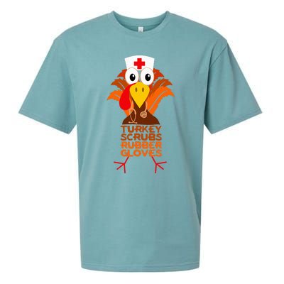 Thanksgiving Nurse Turkey Scrubs Rubber Gloves Sueded Cloud Jersey T-Shirt