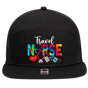 Travel Nurse Tie Dye Love Heart Stethoscope RN Nurse Women 7 Panel Mesh Trucker Snapback Hat