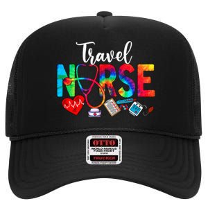 Travel Nurse Tie Dye Love Heart Stethoscope RN Nurse Women High Crown Mesh Back Trucker Hat