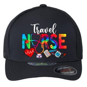 Travel Nurse Tie Dye Love Heart Stethoscope RN Nurse Women Flexfit Unipanel Trucker Cap