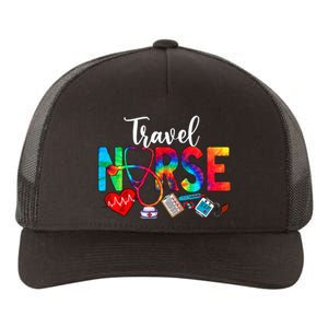 Travel Nurse Tie Dye Love Heart Stethoscope RN Nurse Women Yupoong Adult 5-Panel Trucker Hat