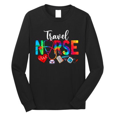 Travel Nurse Tie Dye Love Heart Stethoscope RN Nurse Women Long Sleeve Shirt