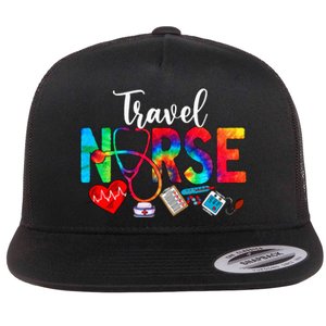 Travel Nurse Tie Dye Love Heart Stethoscope RN Nurse Women Flat Bill Trucker Hat