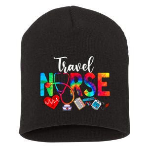 Travel Nurse Tie Dye Love Heart Stethoscope RN Nurse Women Short Acrylic Beanie