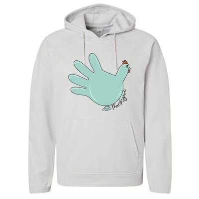 Thanksgiving Nurse Turkey Glove Thankful Nurse Medical Performance Fleece Hoodie