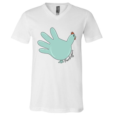 Thanksgiving Nurse Turkey Glove Thankful Nurse Medical V-Neck T-Shirt