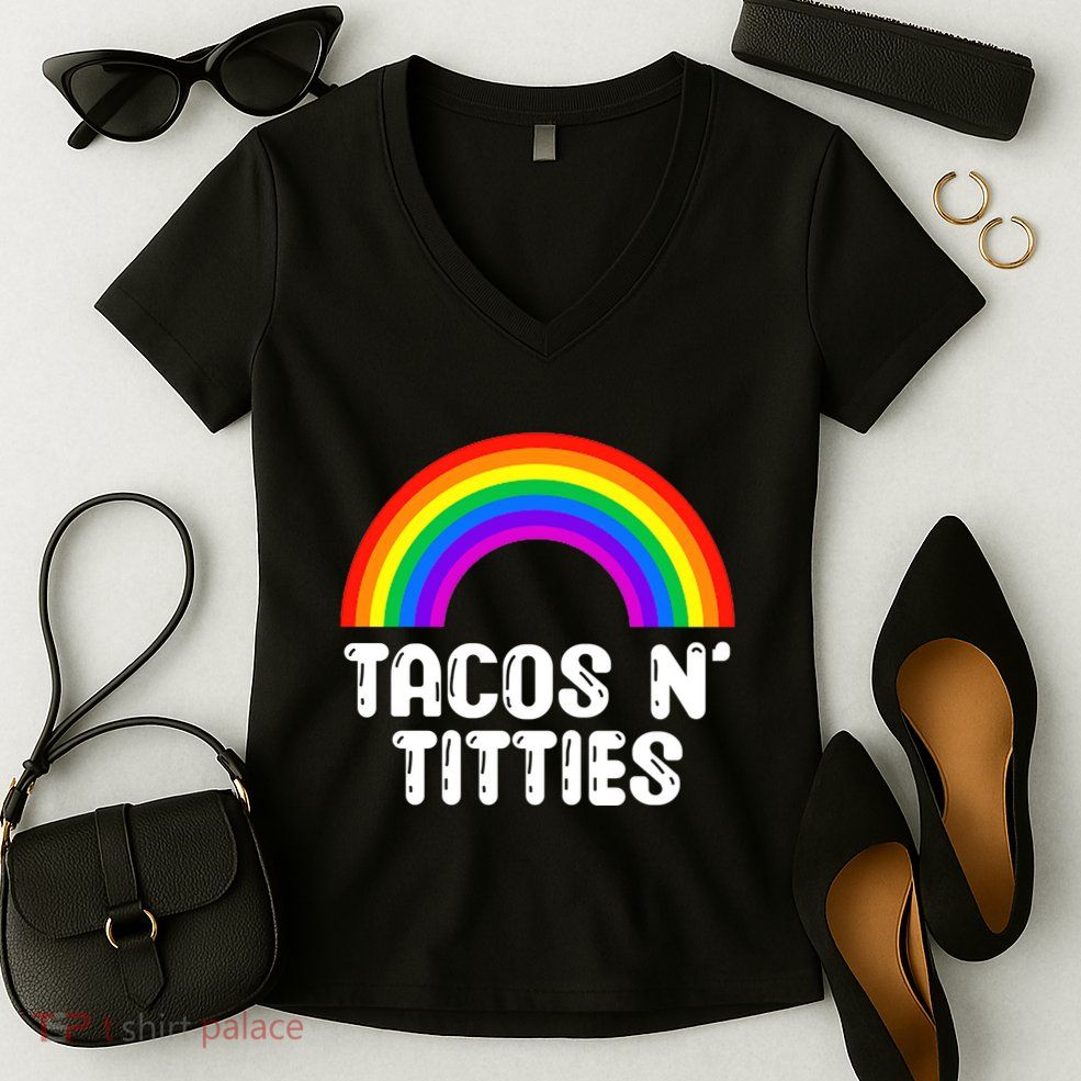 Taco N Titties LGBT Rainbow Gay Pride Funny Women's V-Neck T-Shirt