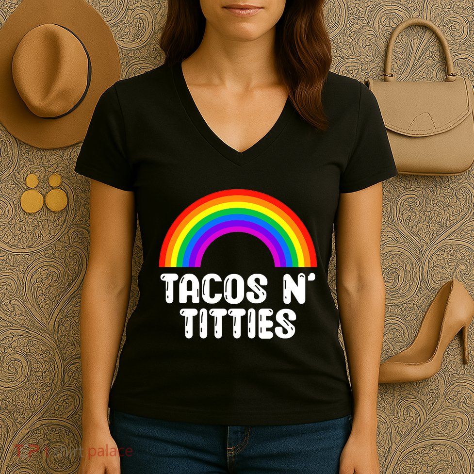 Taco N Titties LGBT Rainbow Gay Pride Funny Women's V-Neck T-Shirt