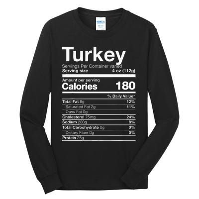 Turkey Nutrition Thanksgiving Food Costume Dark Tall Long Sleeve T-Shirt