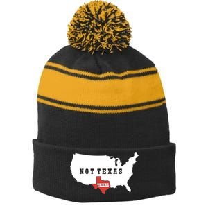 Texas Not Texas Map Stripe Pom Pom Beanie