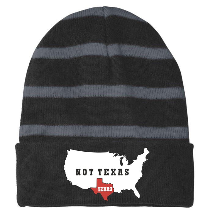 Texas Not Texas Map Striped Beanie with Solid Band